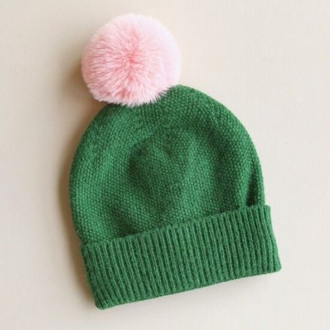 Green & Pink Bobble Hat With A Faux Fur Pom Pom - From Source Lifestyle