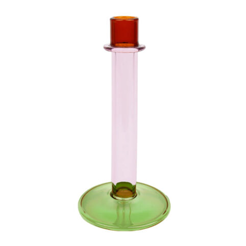 Stunning Glass Pink, Orange & Green Candlestick Holder - From Source Lifestyle