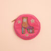 Round Coin Purse in Plush Pink with a boot beaded design
