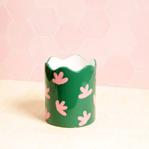 Hand Painted Plant Pot With a Floral Design in Pink and Green - from Source Lifestyle