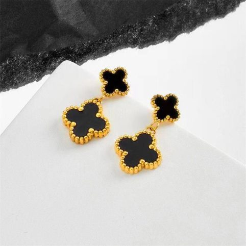 Double Black Clover Drop Earrings - From Source Lifestyle