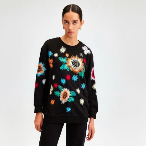 Colourful Embroidered Black Sweatshirt - From Source Lifestyle