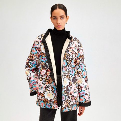 Fleece Lined Floral Jacket With Frill Trim - From Source Lifestyle
