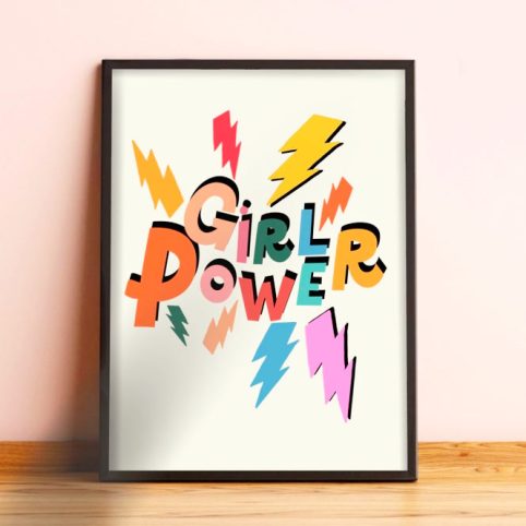Girl Power Framed Print Surrounded By Lightning Bolts - From Source Lifestyle