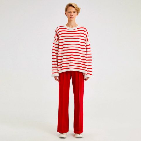 Red Striped Knit Jumper Is Oversized. Red & White Stripes Are Perfect To Take You Into Spring - From Source Lifestyle
