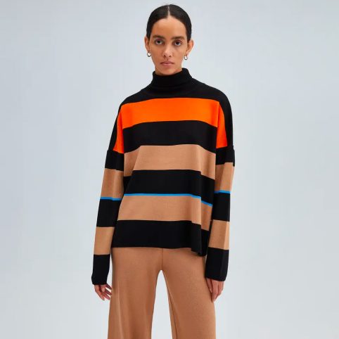 Knitwear Polo Neck Sweater With Coloured Stripes