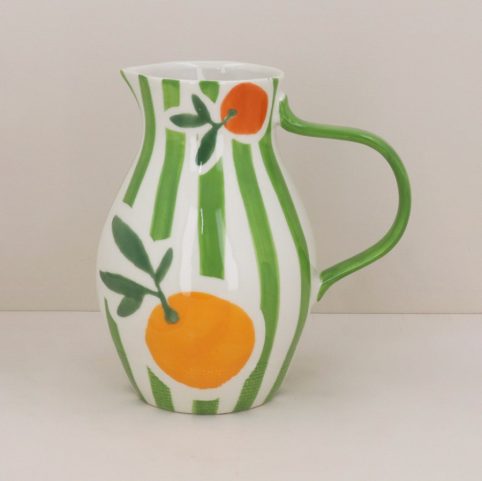 Clementines Small Stripe Jug With Green & White Stripes - From Source Lifestyle