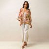 Indian Flower Taupe Kimono With Mustard, Pink, Brown & Blue Flowers. By Source Lifestyle UK