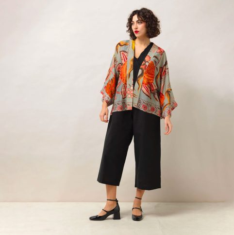 Joy Floral Grey Kimono With Stunning Large Flowers - From Source Lifestyle