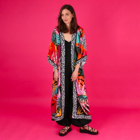 Long Kimono Robe with a colourful jungle animal print