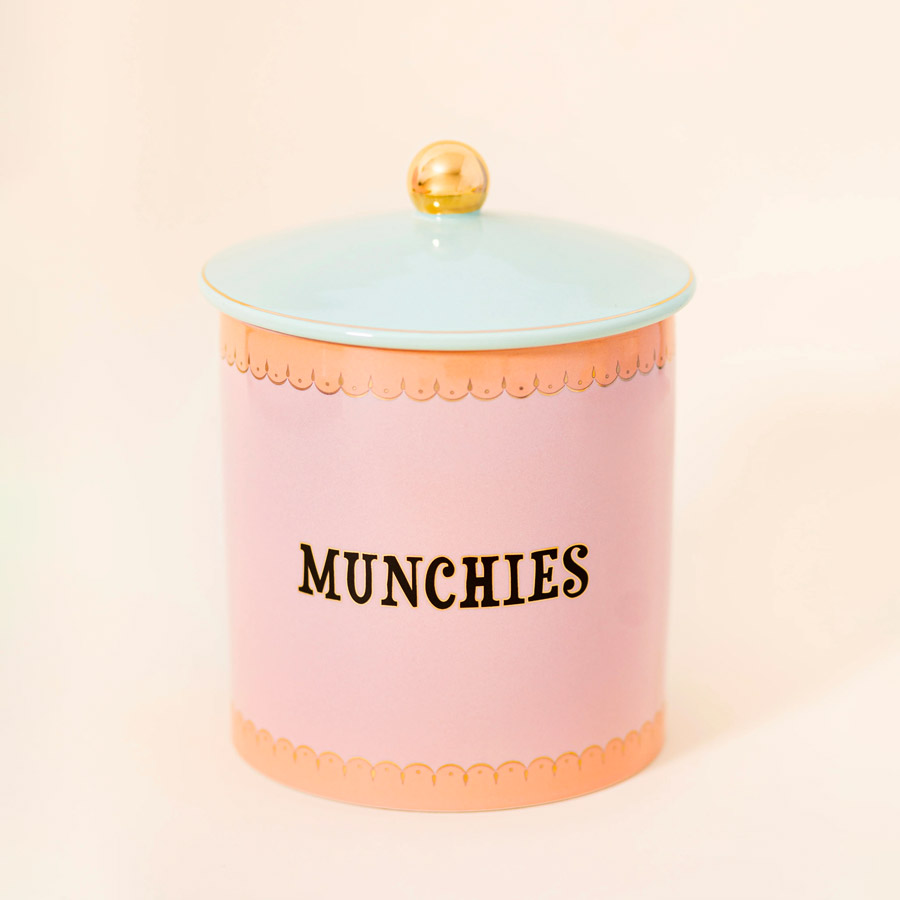 Large Biscuit Storage Jar Printed With Munchies and a Cute Elephant in Pastel Colours