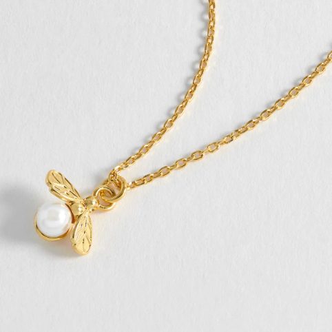 Pearl Bee Gold Necklace With Bee Happy On The Packaging - From Source Lifestyle