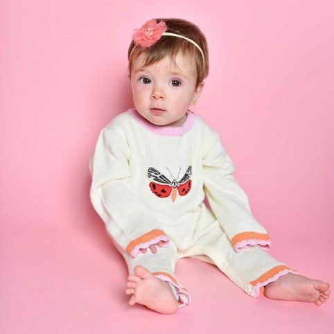 Babies Cotton Butterfly Knitted Jumpsuit With Long Sleeves & Legs - From Source Lifestyle