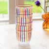 Glass Multi-Coloured Stripe Tumbler With Contrast Rim - From Source Lifestyle