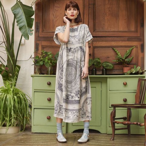 The Natural Cherub Pleat Dress In Monotone Shows The Hand Drawn Print In All Its Glory - From Source Lifestyle