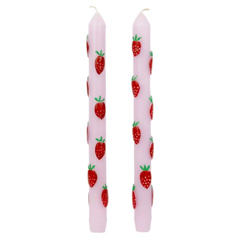 Set Of 2 Lilac Strawberry Dinner Candles Hand Painted With 3D Strawberries - From Source Lifestyle