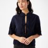 Broderie Anglais Tie Front Top In Navy - From Source Lifestyle