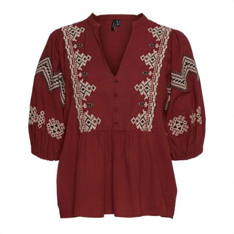 Embroidered Balloon Sleeve Top In Rust - From Source Lifestyle