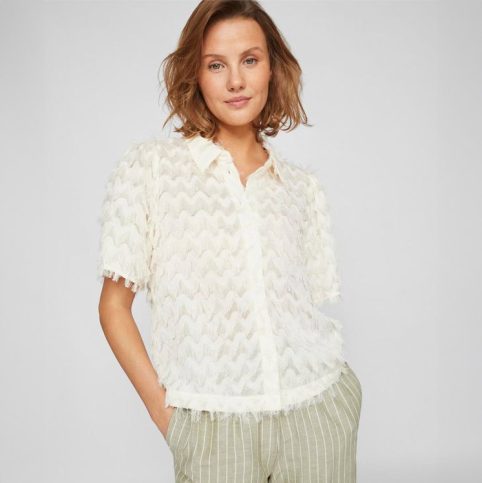 Cream Vila Feather Detail Shirt With Short Sleeves - From Source Lifestyle
