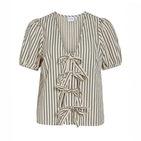 Tie Detail Stripe Top In Black & Cream. From Source Lifestyle