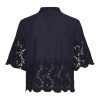 Navy Broderie Anglais Tie Front Top - By Source Lifestyle