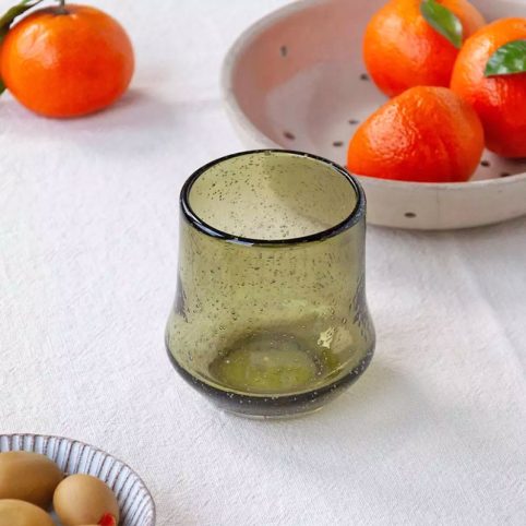 Hand Blown Green Tumbler With Natural Bubbles - From Source Lifestyle UK