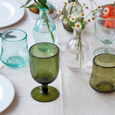 Olive Green Hand Blown Bubble Stem Glass - From Source Lifestyle UK