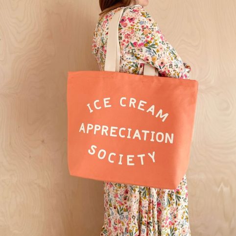 Ice Cream Appreciation Tote Bag In Peach Canvas - From Source Lifestyle UK